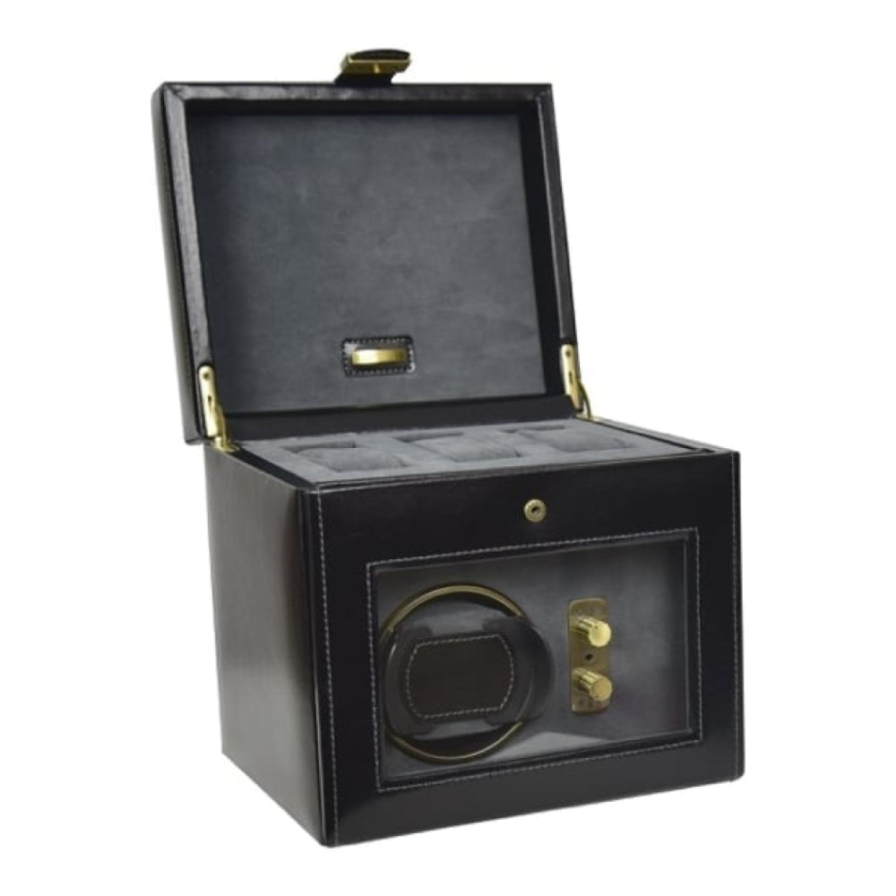 Black Leather Watch Rotator And Storage Box