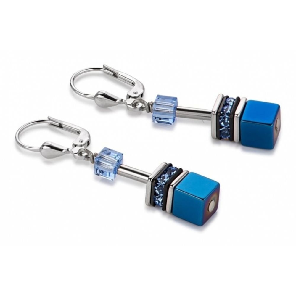 Blue Haematite Geo Cube Earrings