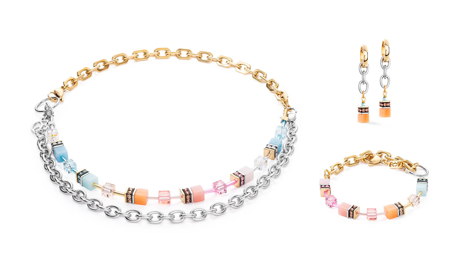 GeoCUBE Iconic Fusion Chain Hoops In Aqua-Apricot