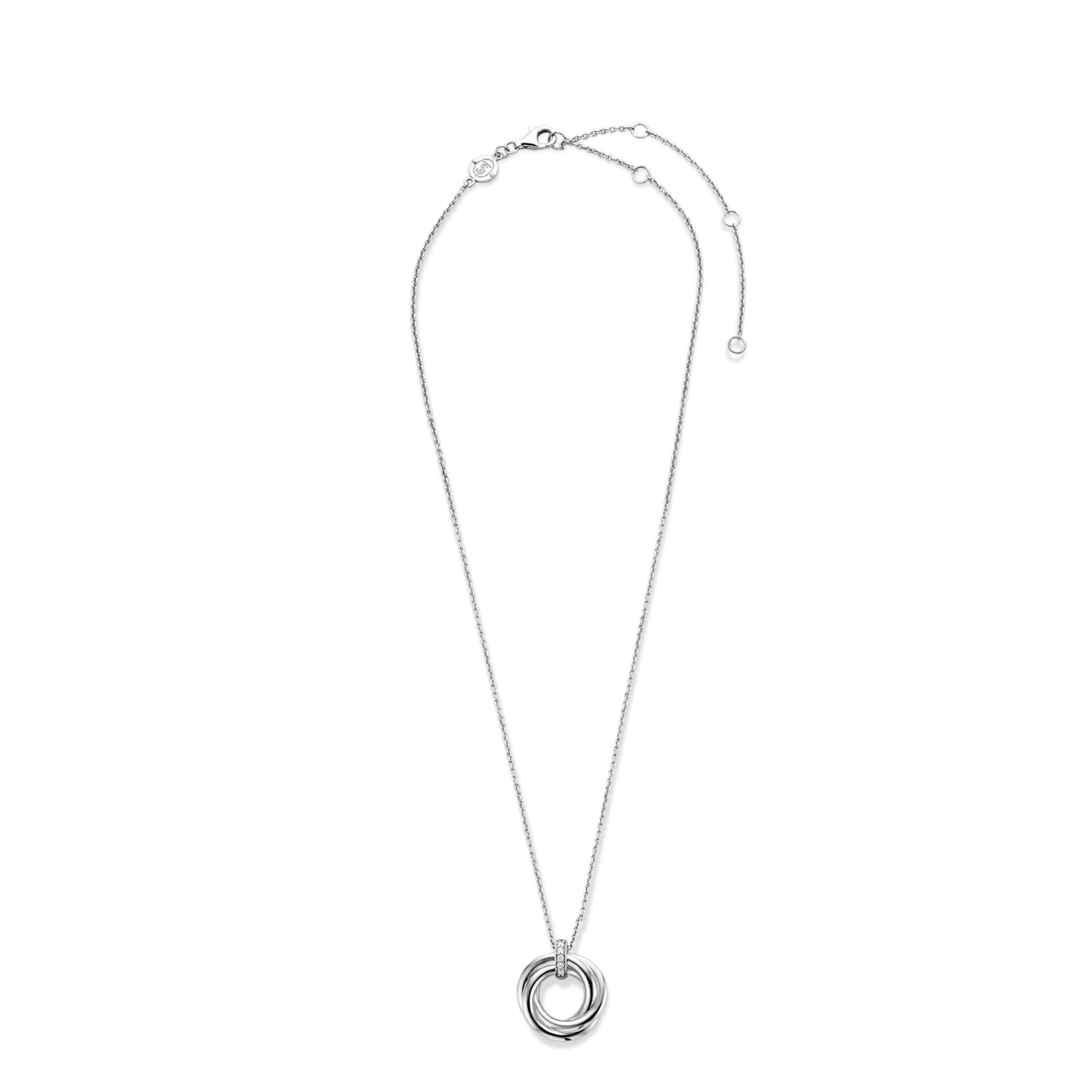 Twisted Lines Circle With CZ Pendant Necklace