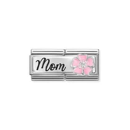 Composable Classic Double Link Mom In 925 Silver With Pink Flower & CZ