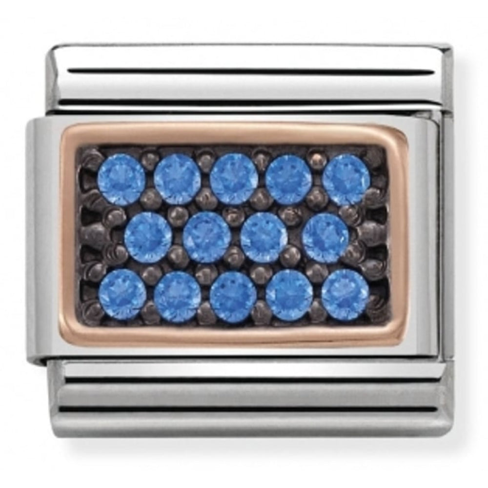 Classic Blue CZ Pave Rose Gold Rectangle