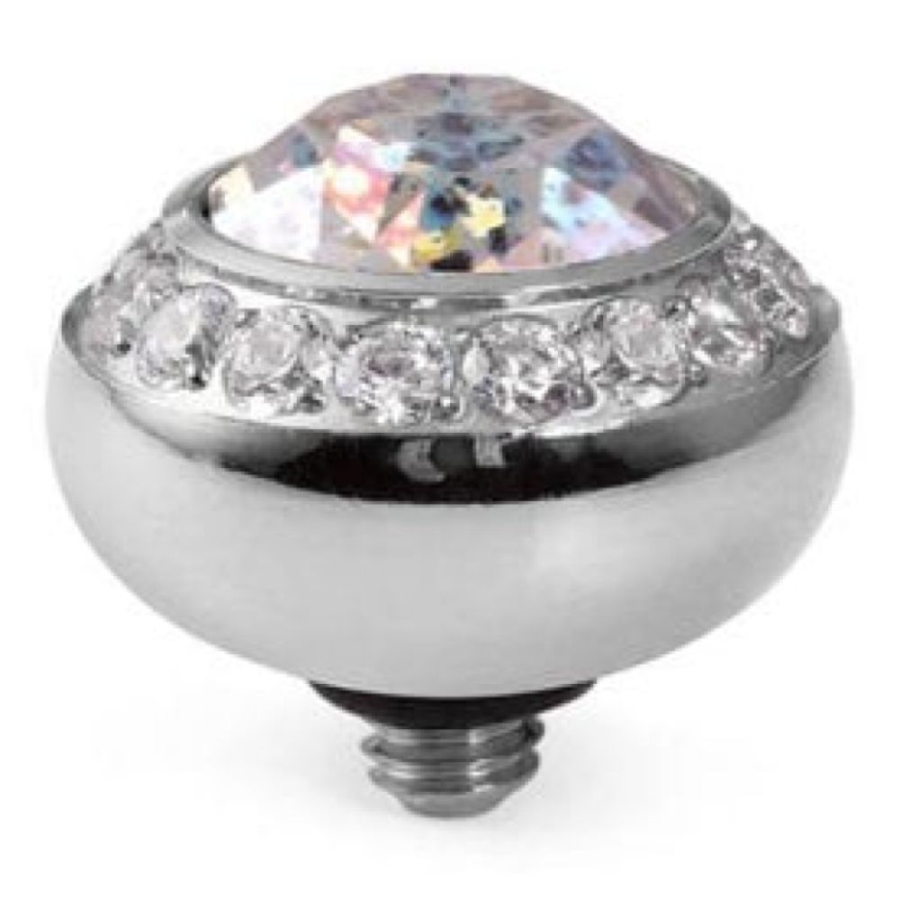 10mm Tondo Deluxe White Patina Crystal Top in S/P With Crystal Bordered