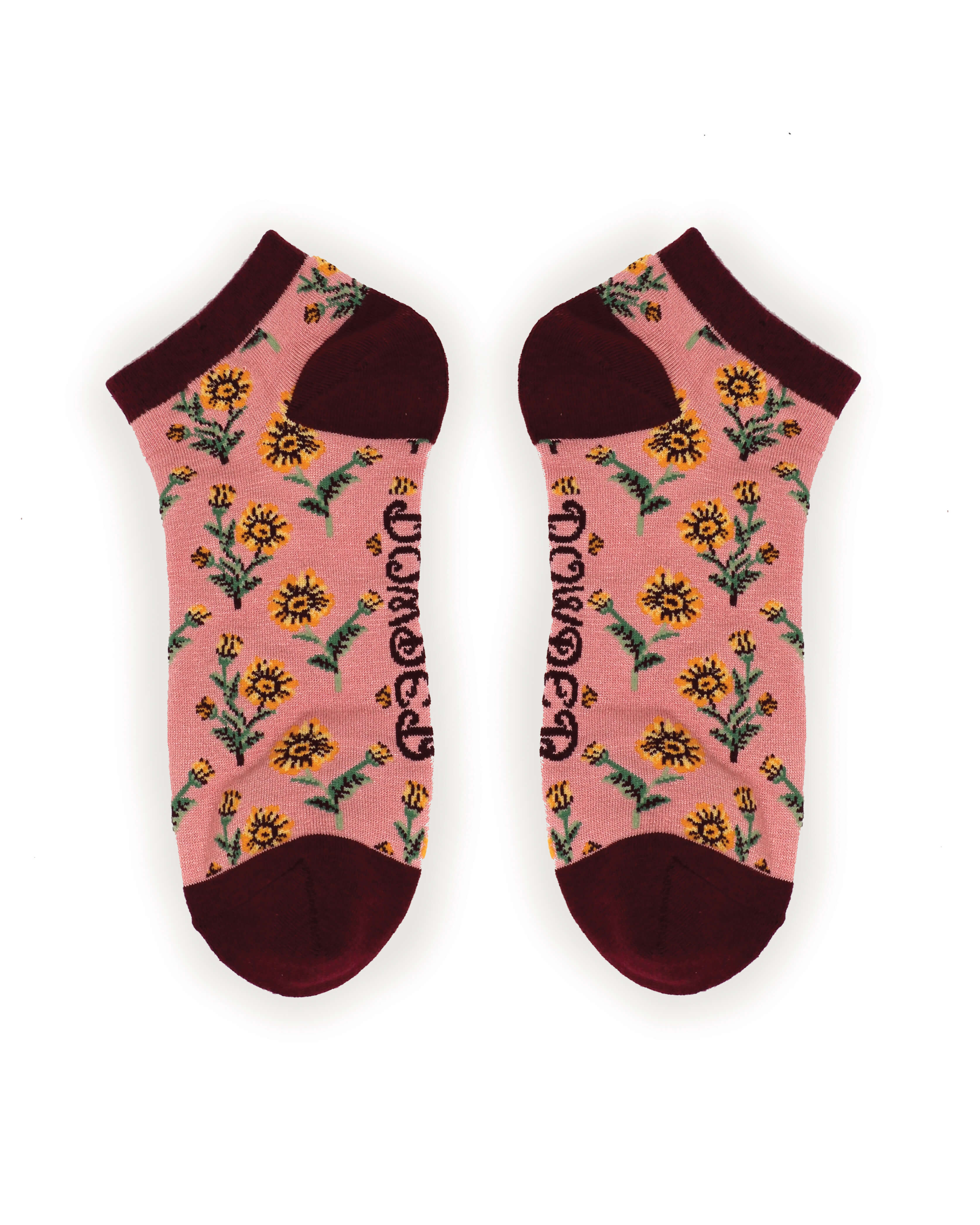 Ladies Trainer Socks - Yellow Flower