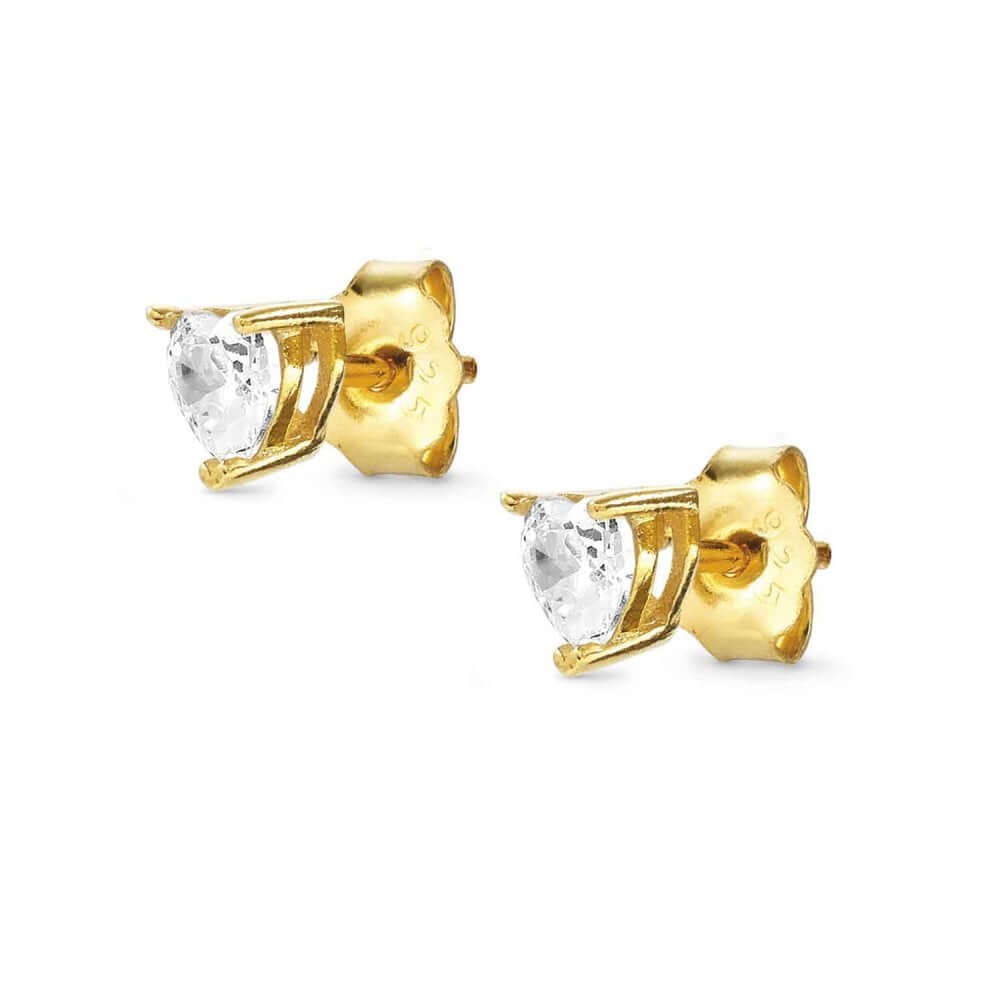 Sentimental Gold Tone & CZ Heart Stud Earrings