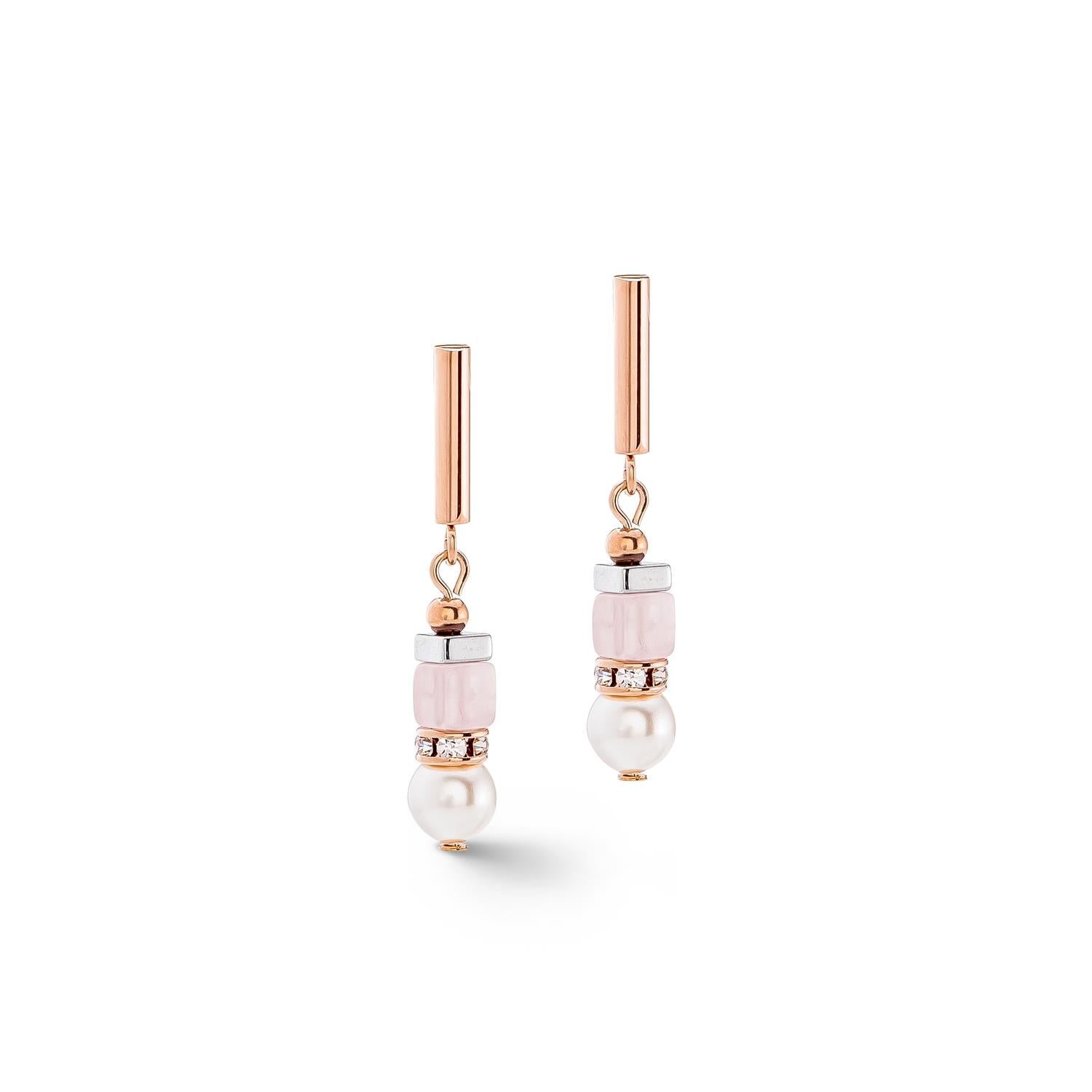 Precious Fusion Offset Rose Gold Light Rose Earrings With Stickpin