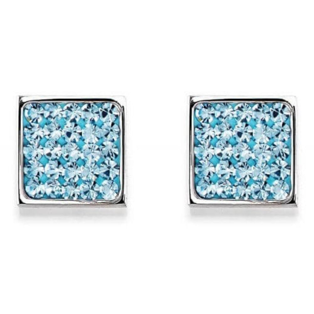 Square Earrings with Stickpin & Aqua Swarovski Crystals