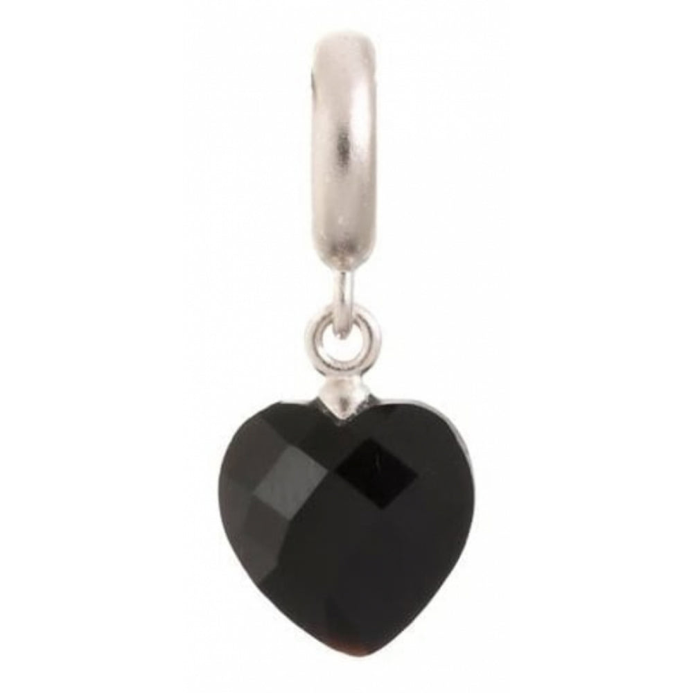 Black Heart Drop Sterling Silver Charm