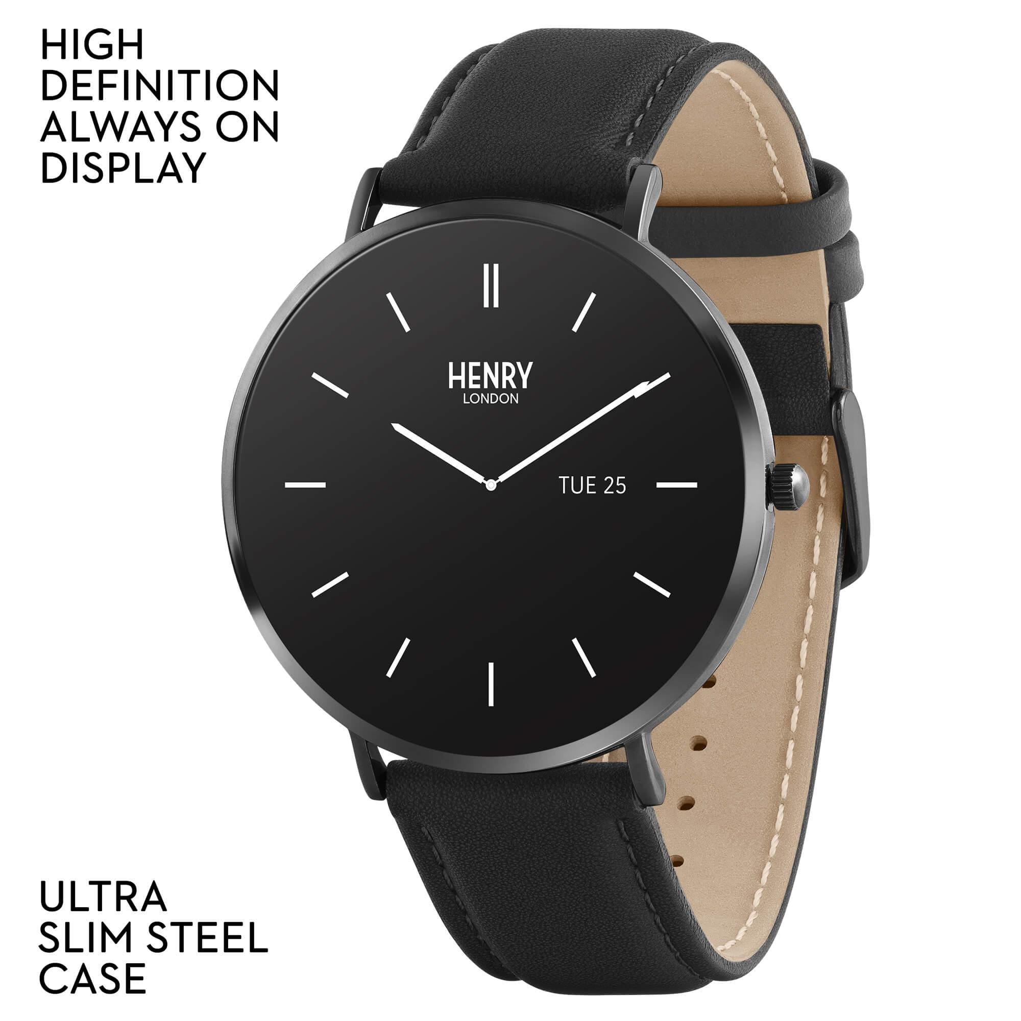 Smart Amoled Black Leather Strap Watch