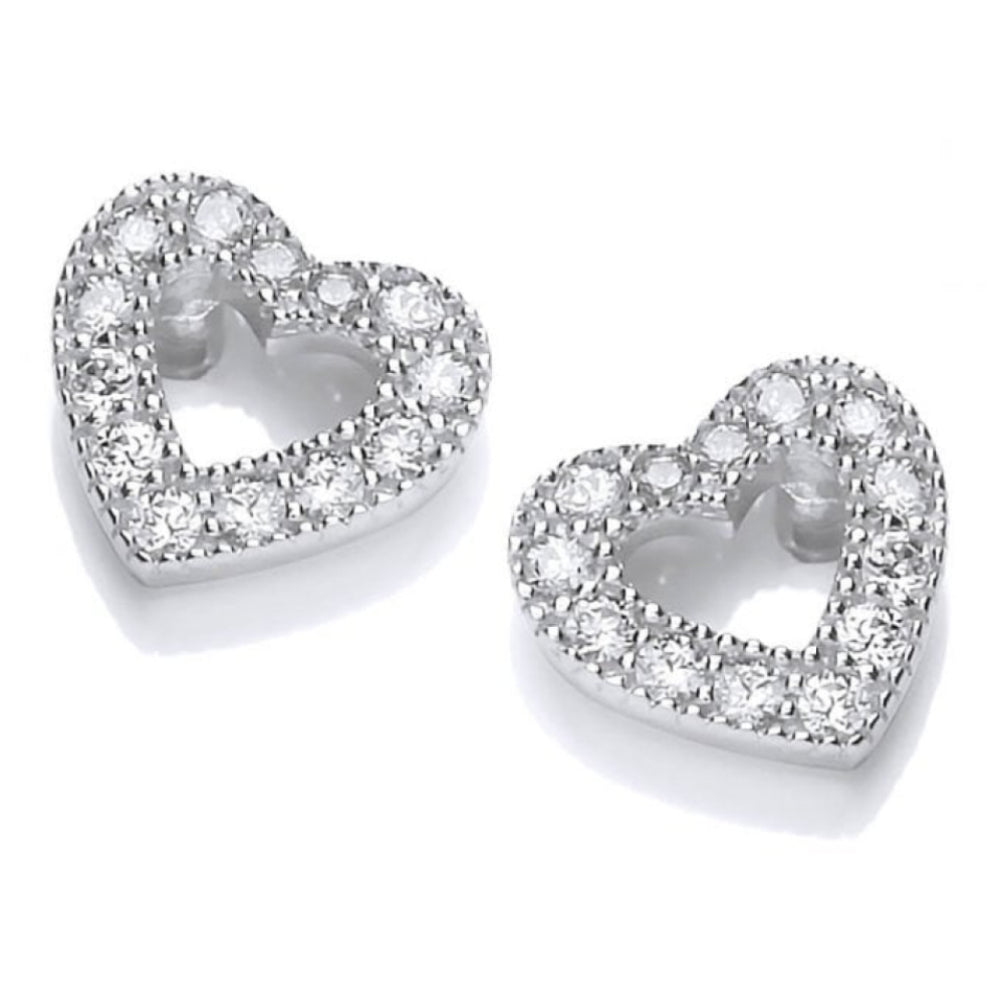 Silver Diddy CZ Open Heart Earrings