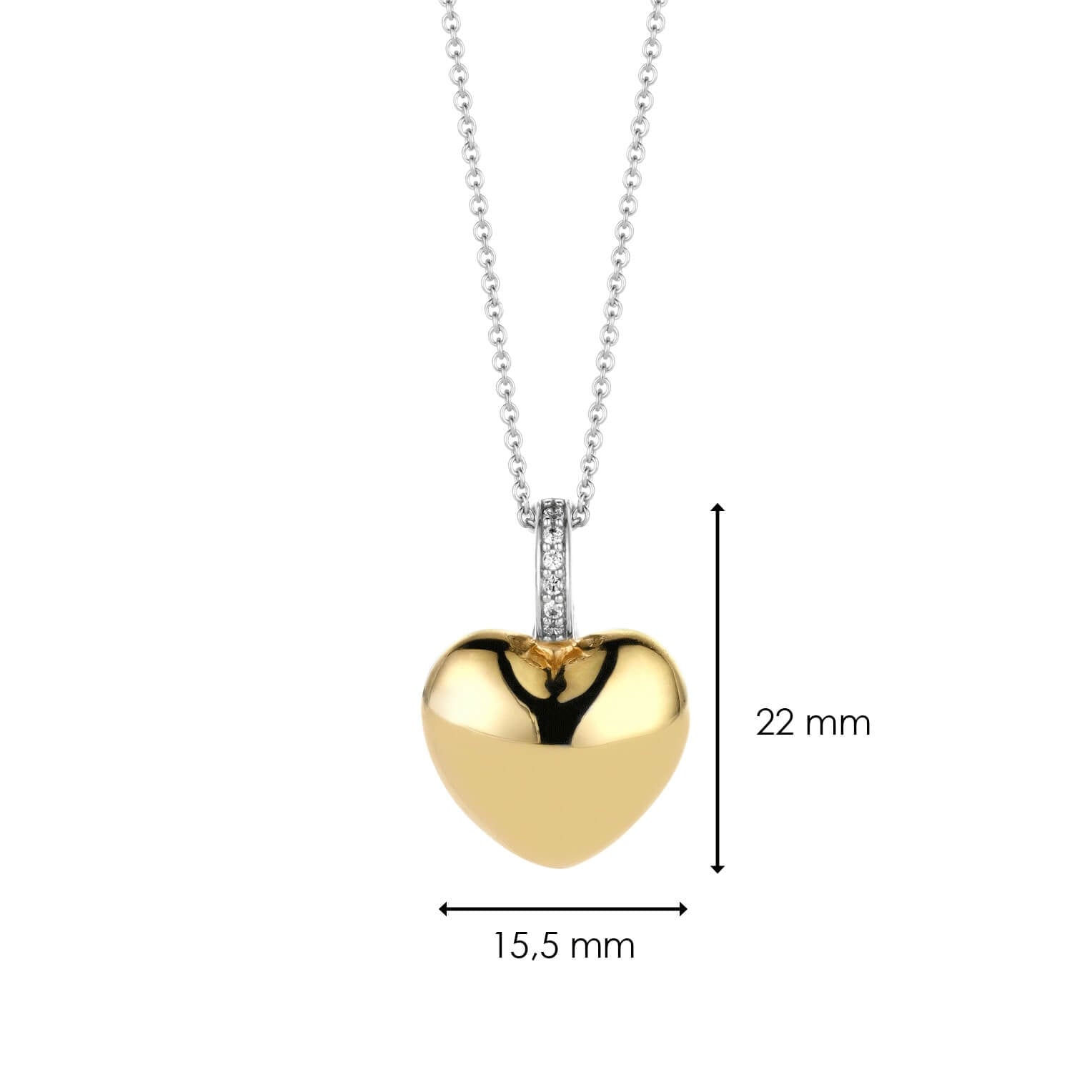 Gold Tone Heart With CZ Silver Clip Eye Pendant Necklace