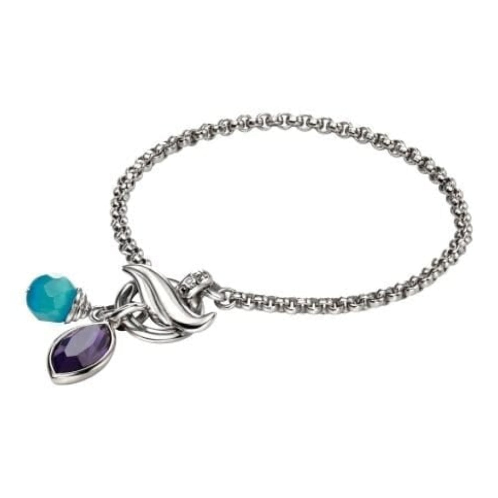 Ladies Silver Aqua & Purple Swarovski Crystal and Cats Eye Bracelet