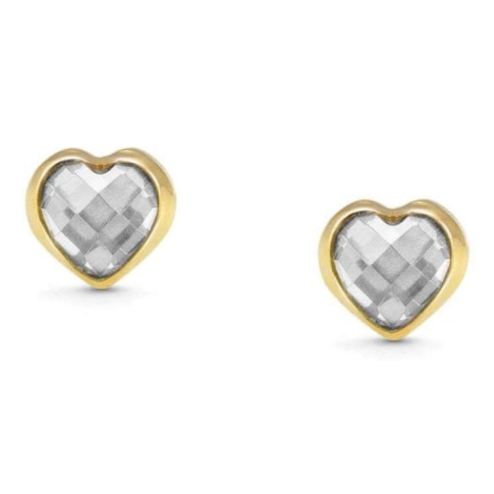 18k Gold Plated With White CZ Heart Earrings