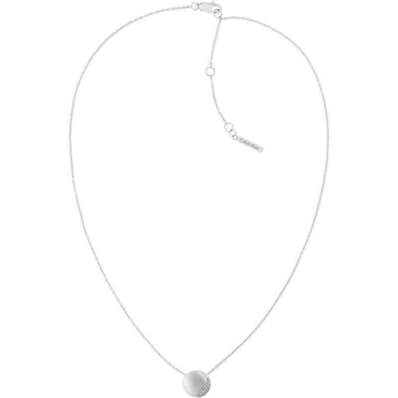 Stainless Steel Crystal Set Round Pendant Necklace