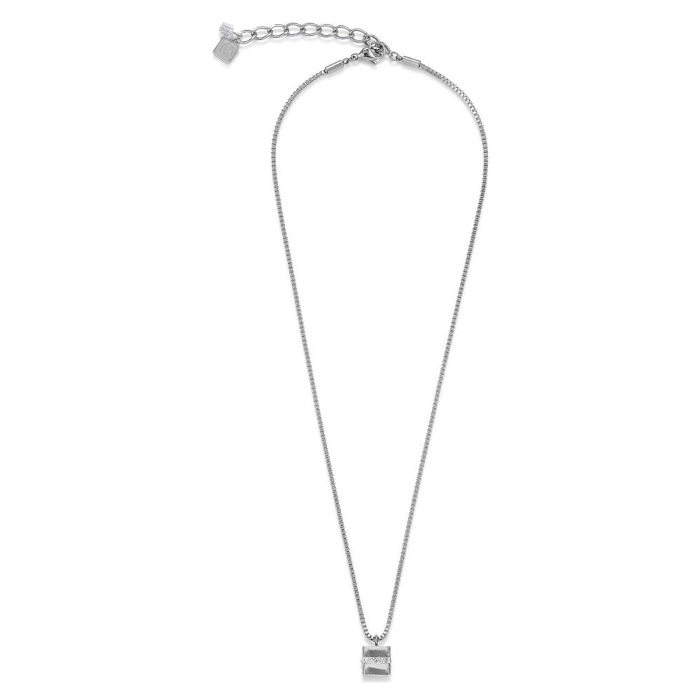 Silver Cube Pendant Stainless Steel Chain Necklace