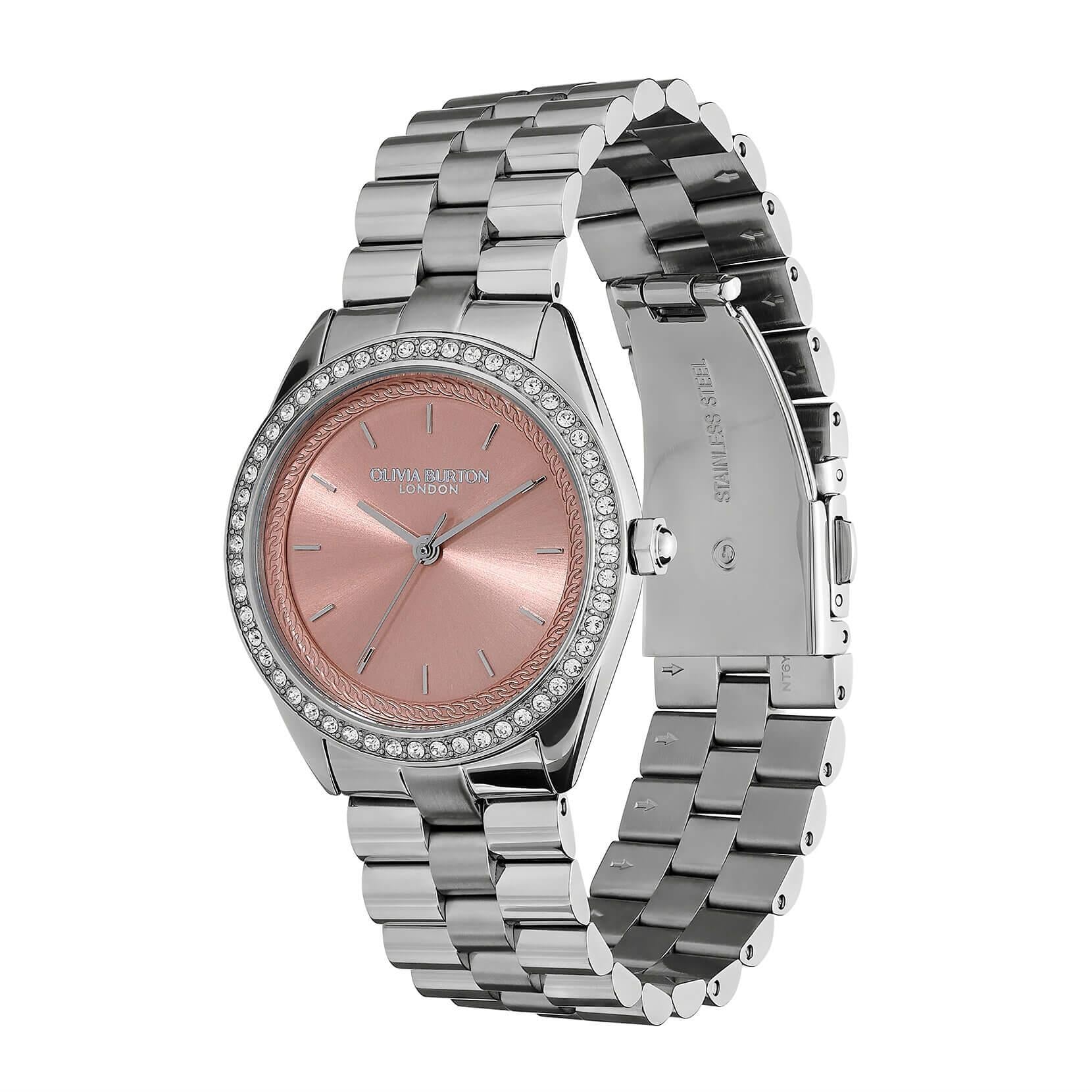 Bejewelled Mellow Rose Dial & Silver Bracelet Watch