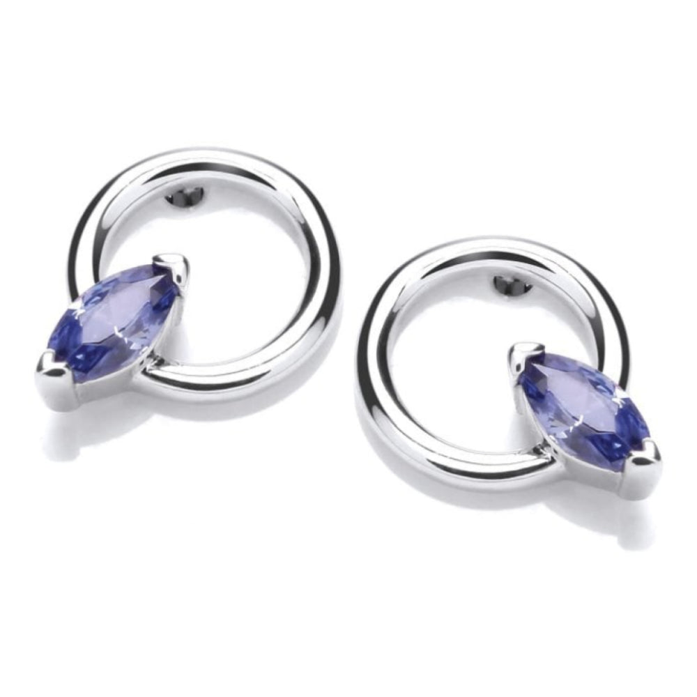 Silver CZ Tanzanite Marquis Hoopla Earrings