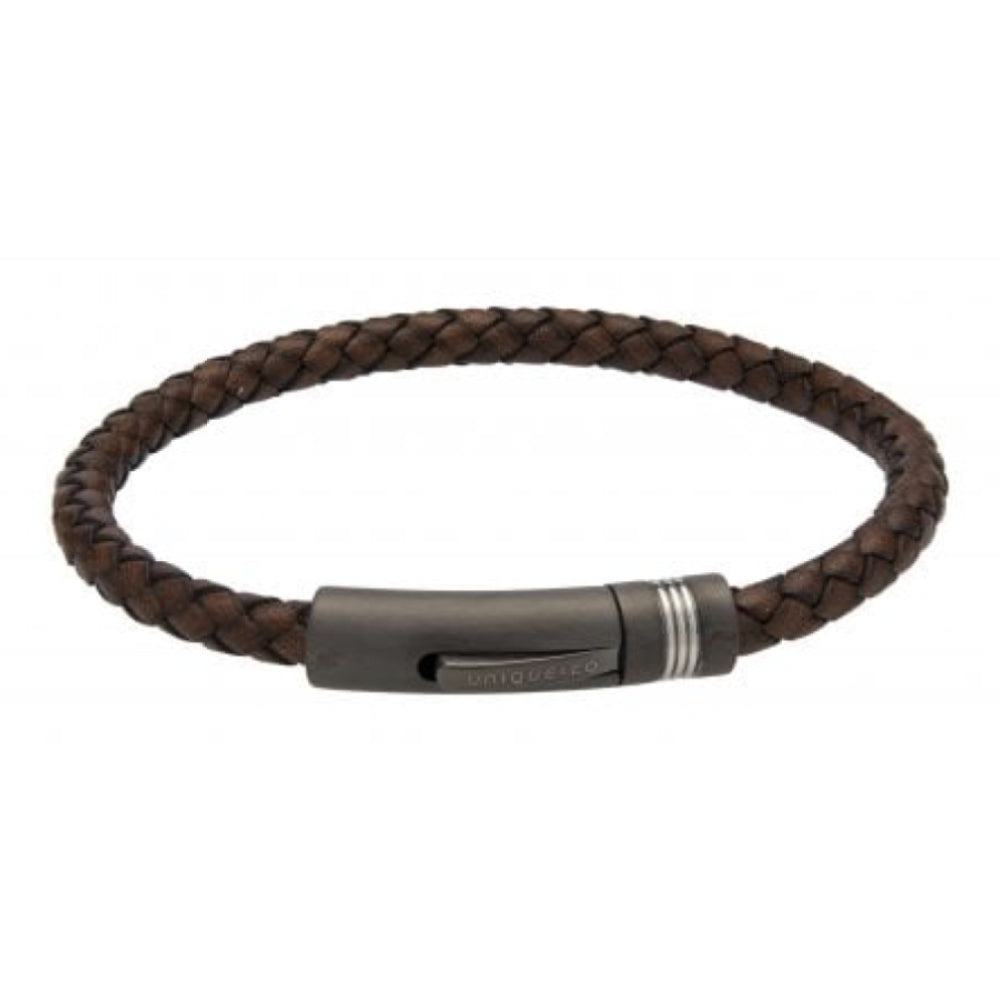 Anti.Brown Leather Bracelet-Steel Clasp With Gunmetal Ip Plating