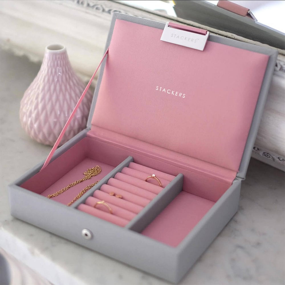 Dove Grey Mini Lidded Stackers Antique Rose Lining