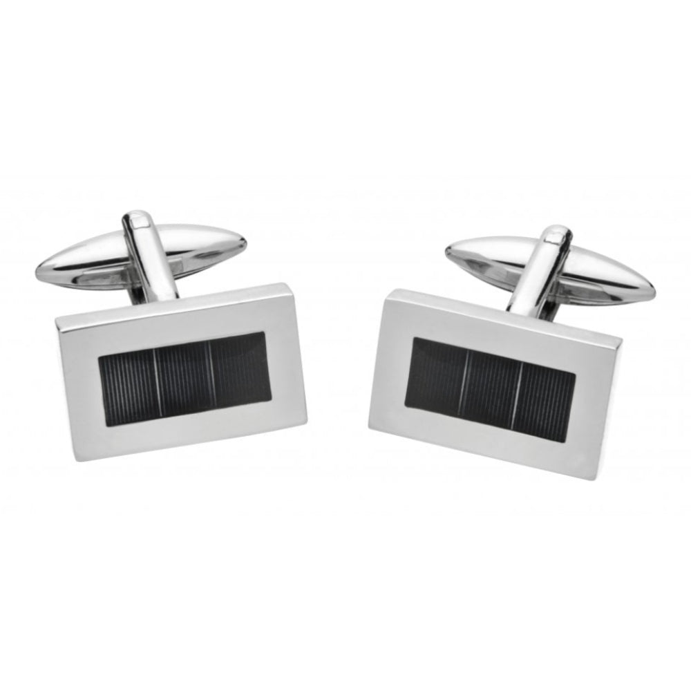Brass Round Cufflinks With Lined Pattern & Black Rectangular Enamel Centre