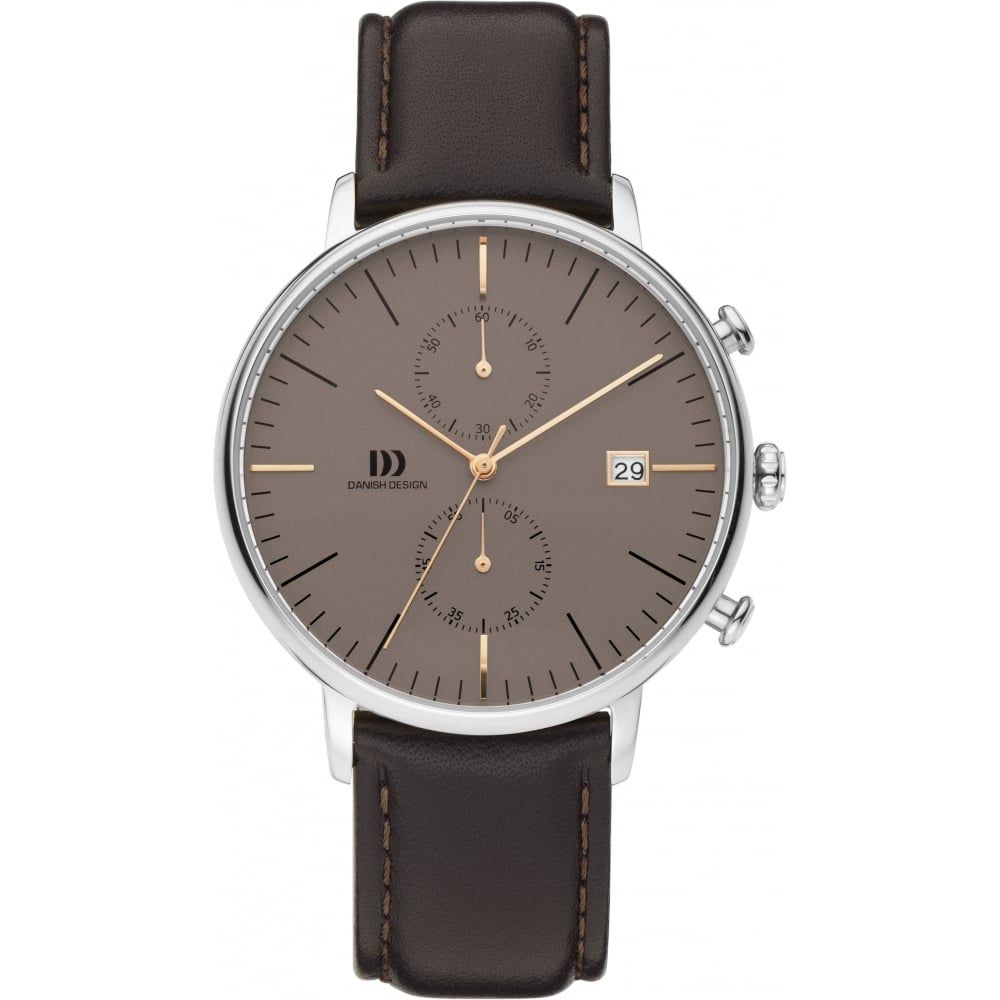 Gents Stainless Steel Chrono Brown Dial Brown Leather Watch