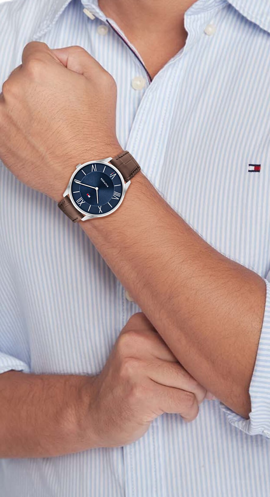 Blue Dial Brown Leather Strap Gents Watch