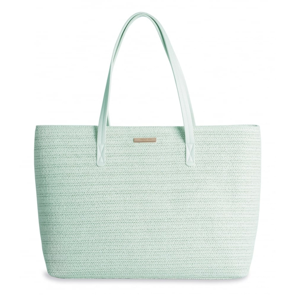 Callie - Large Beach Bag - Natural Straw - Mint Colour