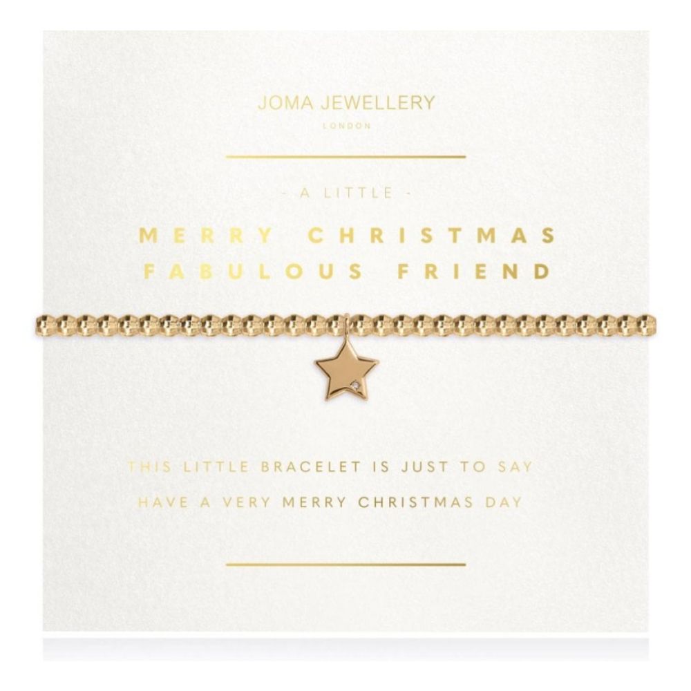 Facetted A Little - Merry Christmas Fabulous Friend - Gold- 17.5cm Stretch Bracelet