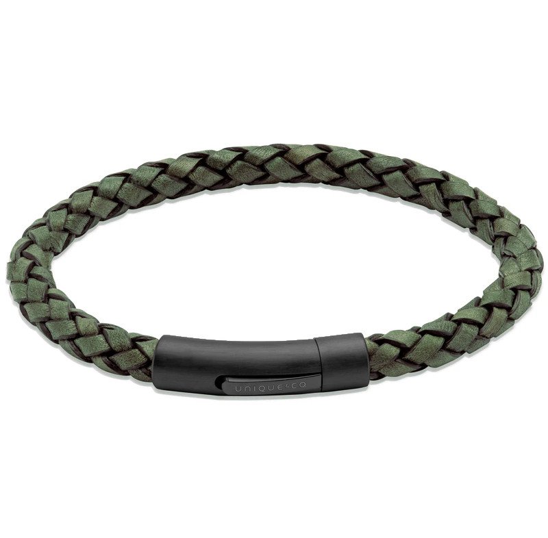 Dark Green Leather Bracelet BL Edge with Matte/Gunmetal IP Steel