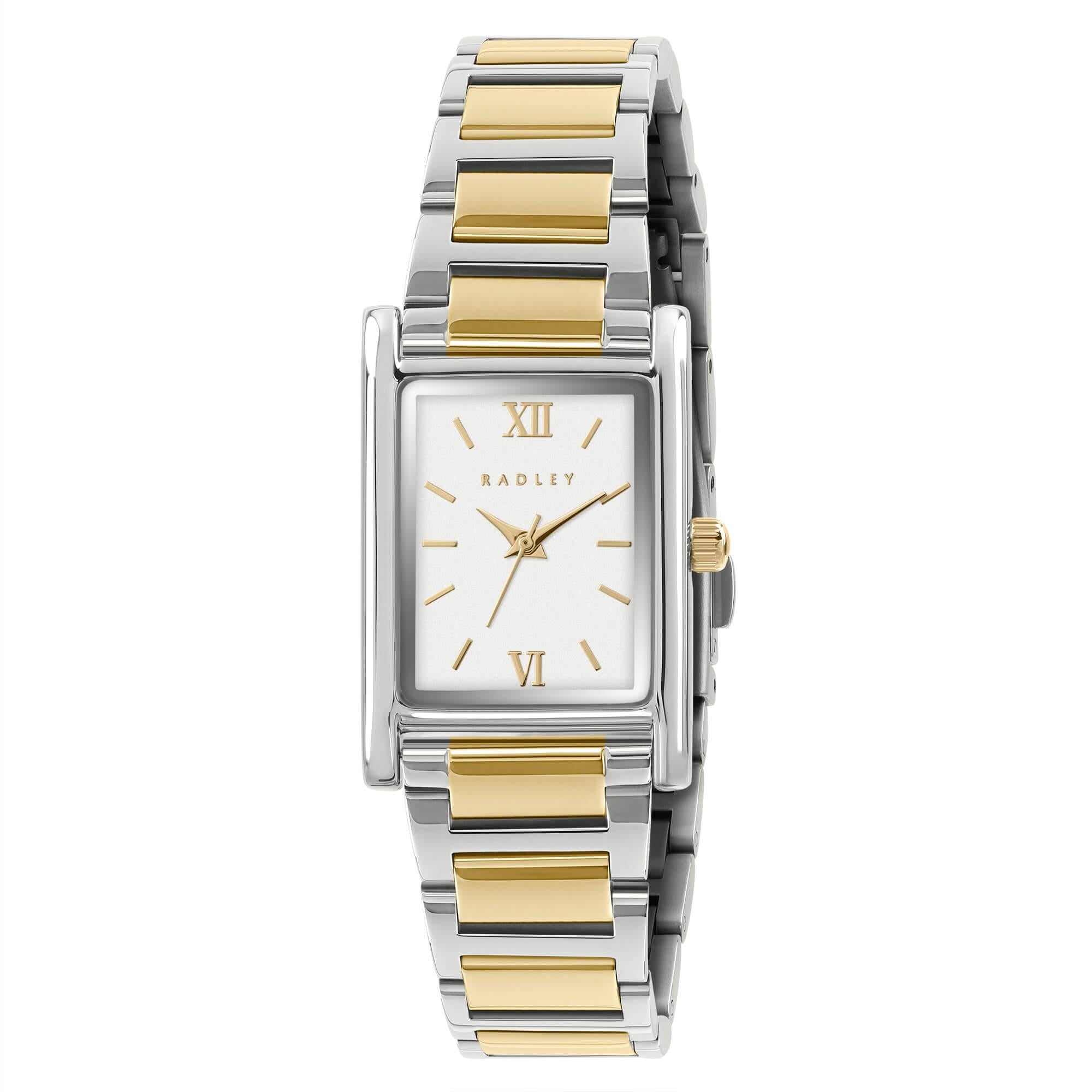 Tank Two Tone Silver & Gold Plated Bracelet Watch