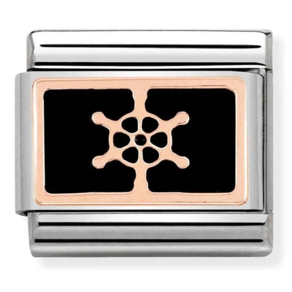 Composable Classic Steel, 9k Rose Gold & Black Boat Wheel Plate Charm