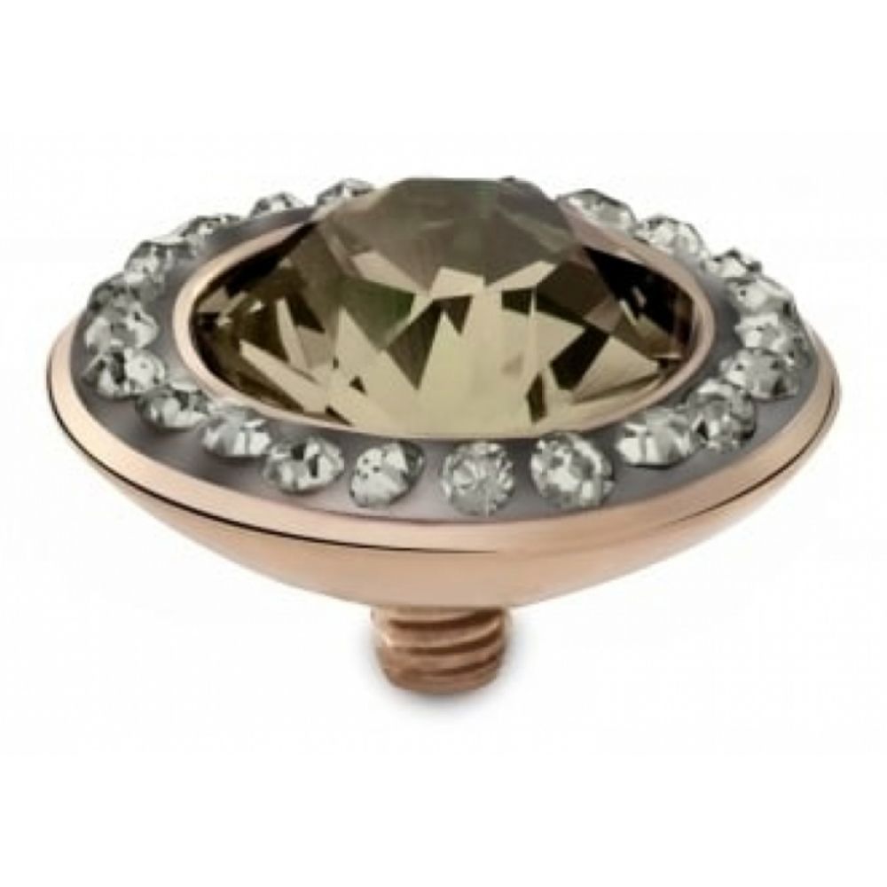 Famosa Rose Gold Plated 13mm Tondo Deluxe Greige Ring Top with Black Diamond CZ
