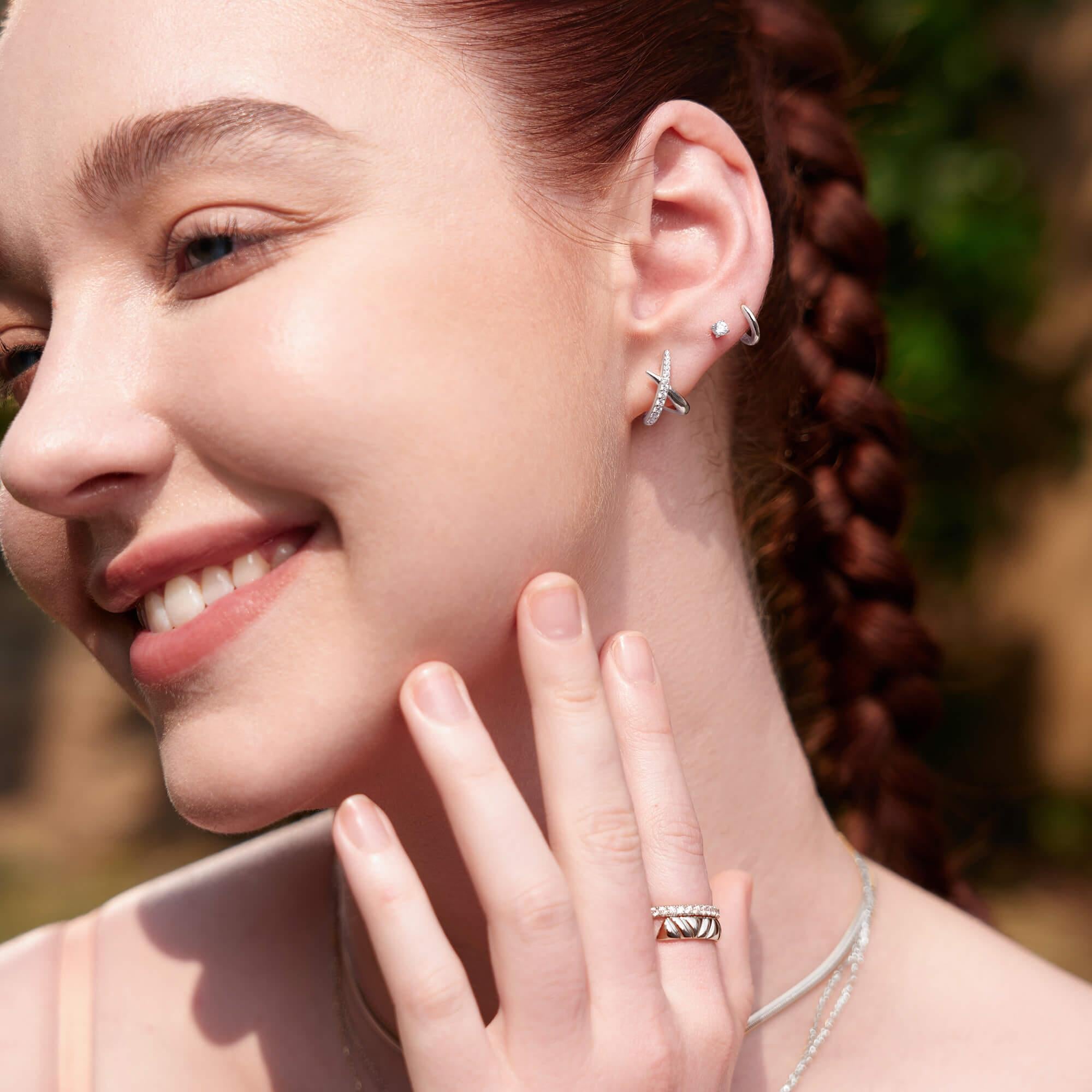 Silver Kiss Polished Pave Studs