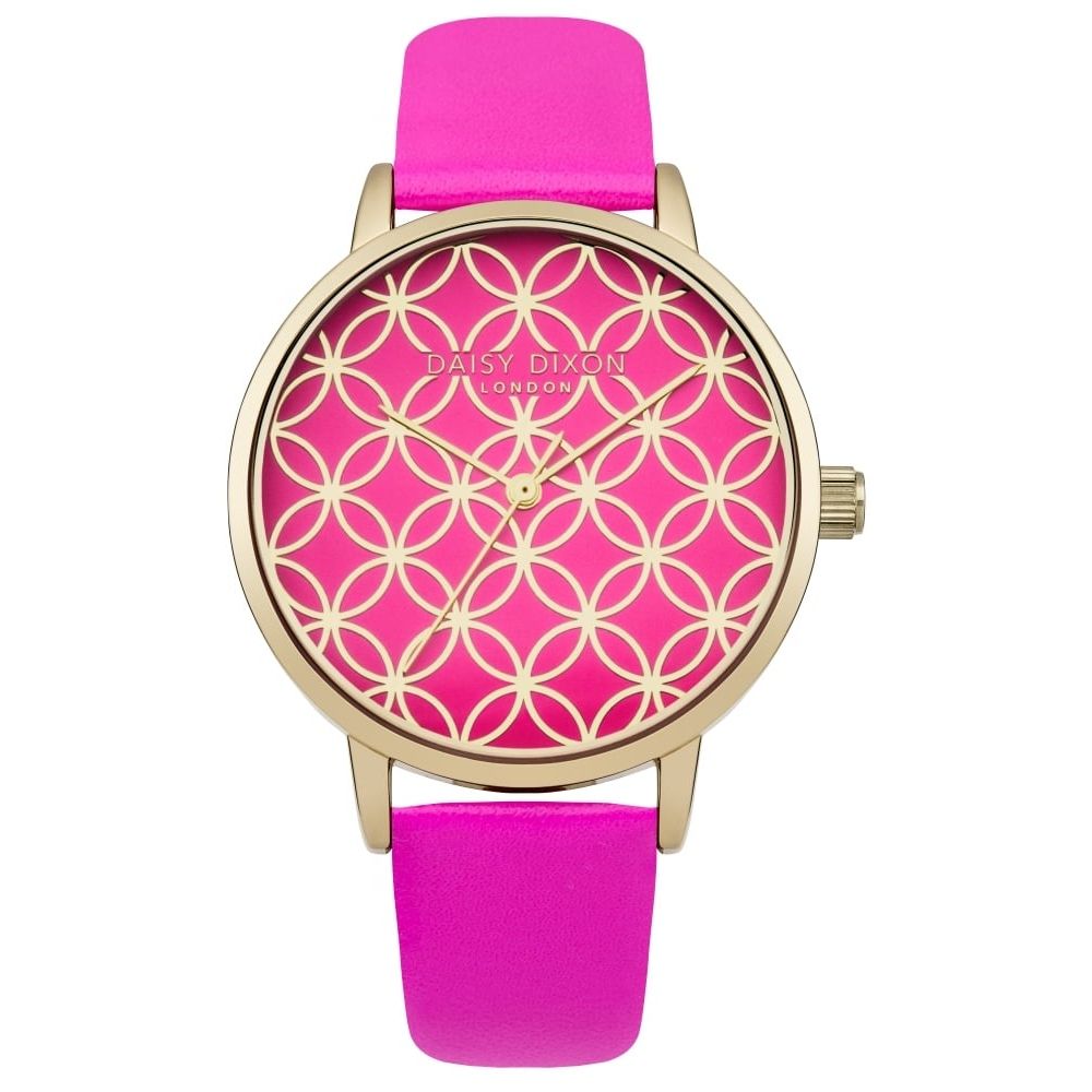 Penny Pink Leather Strap Watch With Pink Gold Circle Detailed Dial