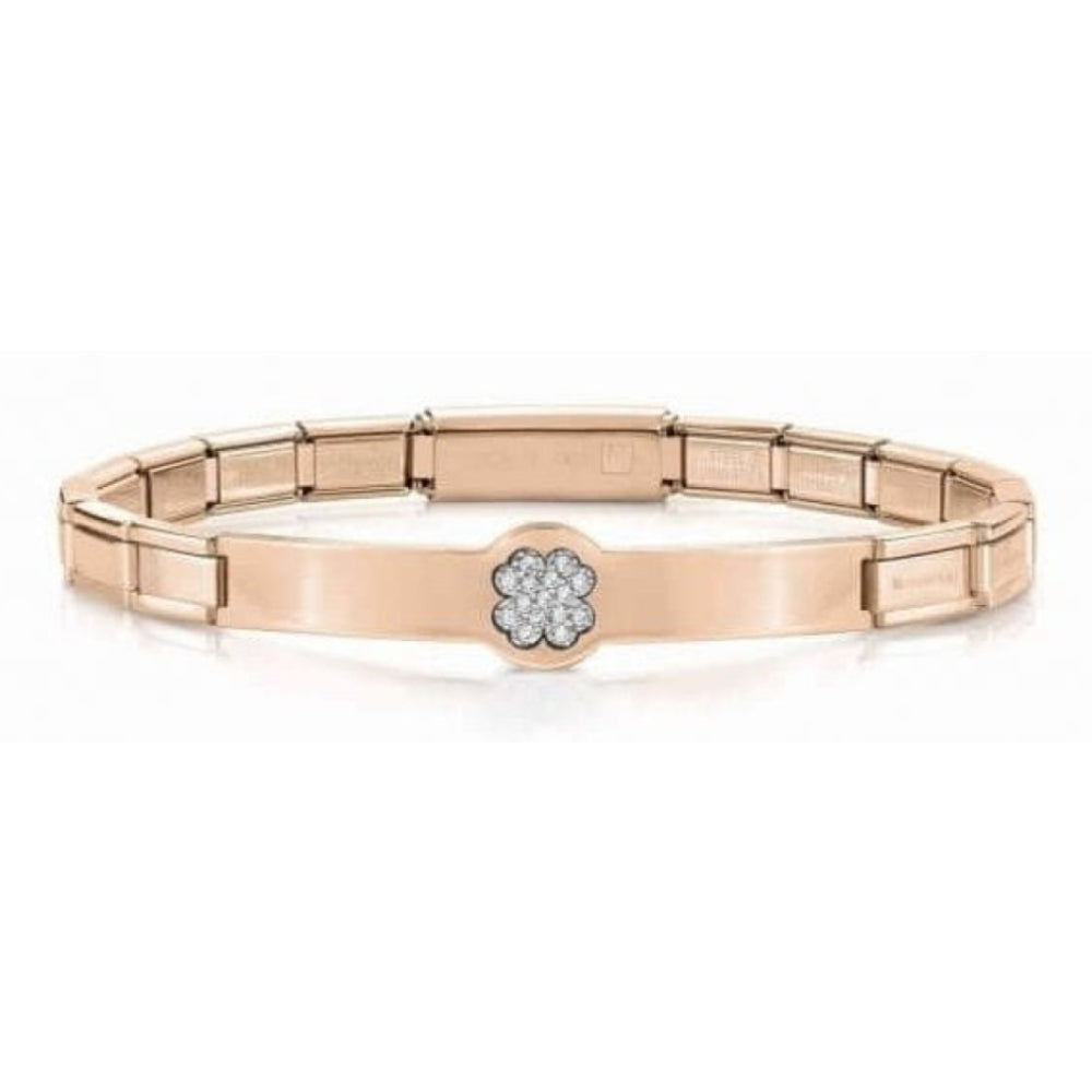 Trendsetter Rose Gold PVD Finish Bracelet White CZ Four Leaf Clover Symbol