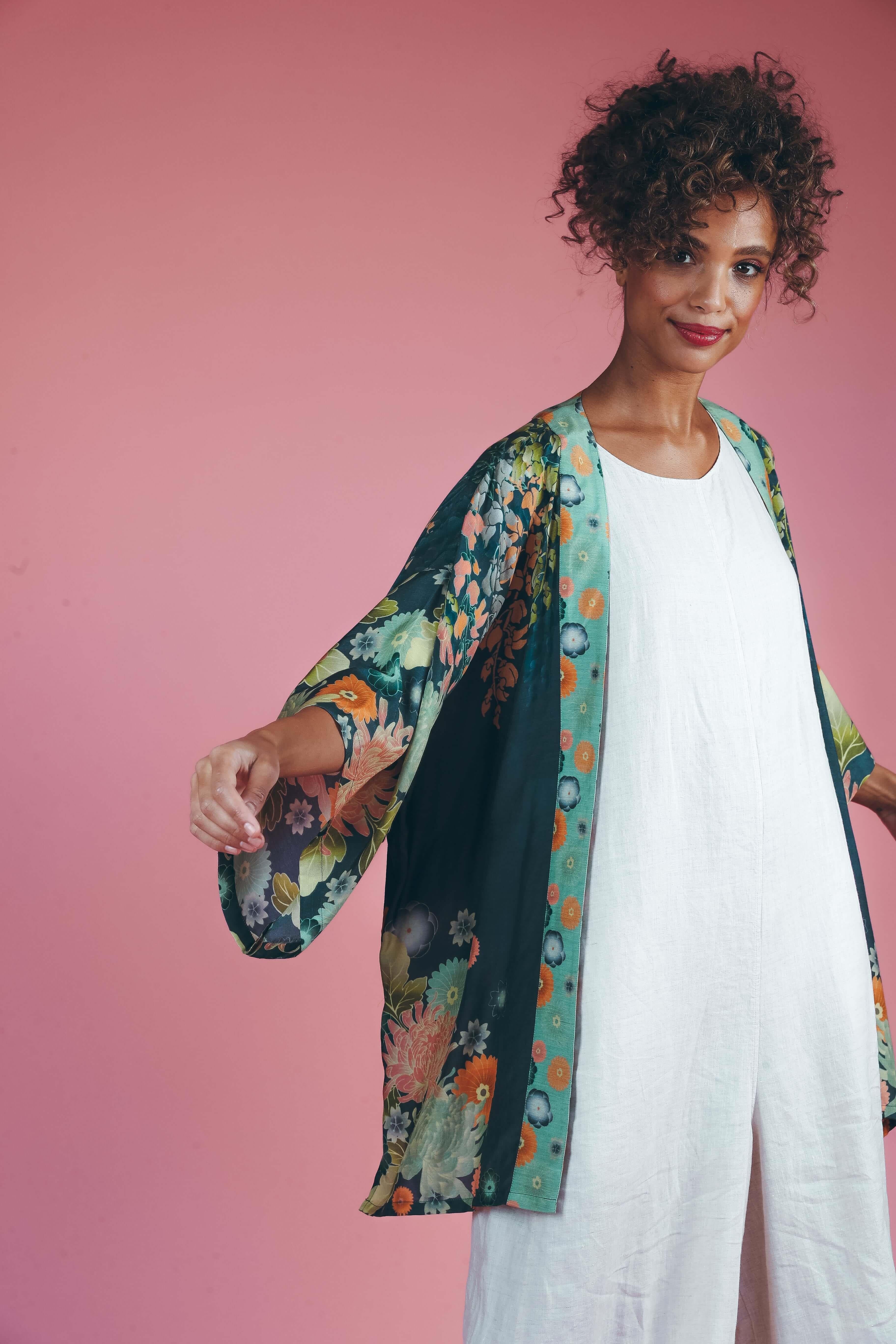 PRINTED KIMONO JACKET - Trailing Wisteria Ink