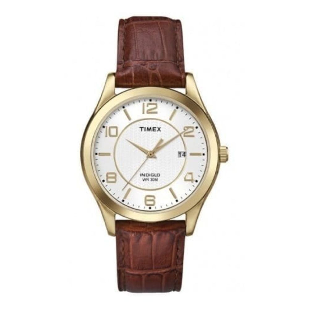 MENS GOLDTONE RND CASE BRN STRP
