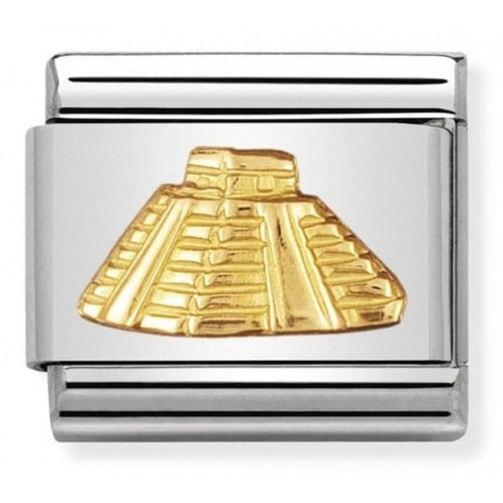 Classic Mayan Pyramid In Stainless Steel With 18k Gold Charm