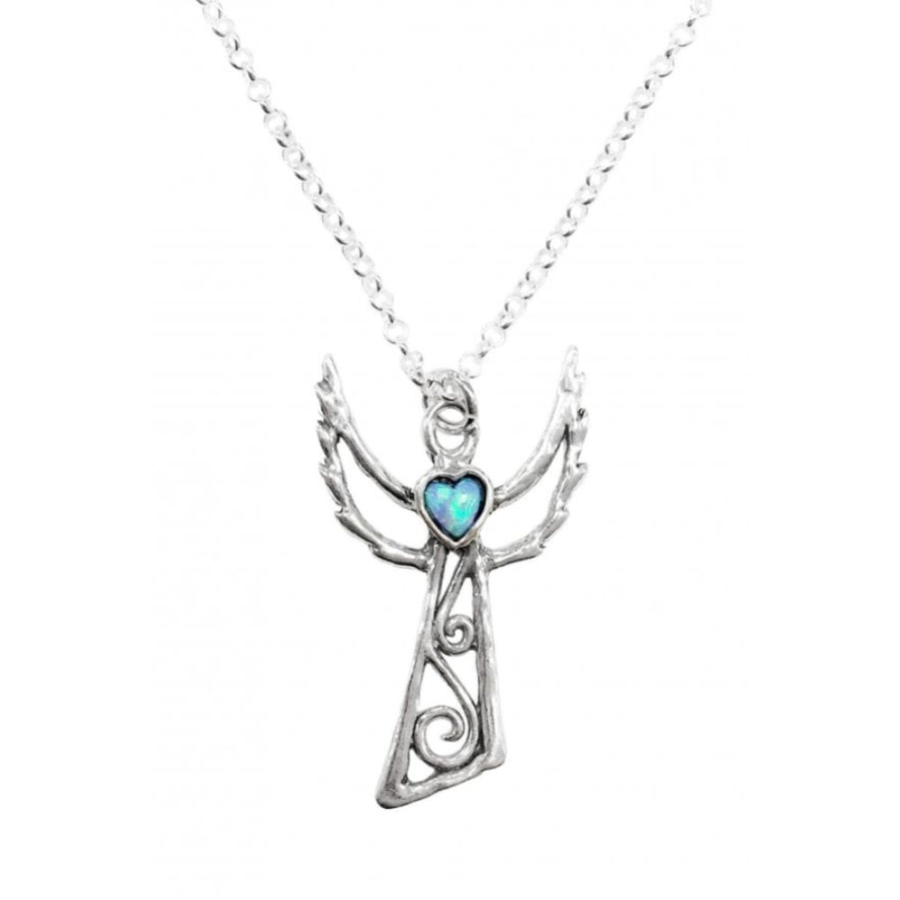 Necklace- Angel Pendant With Opal Heart