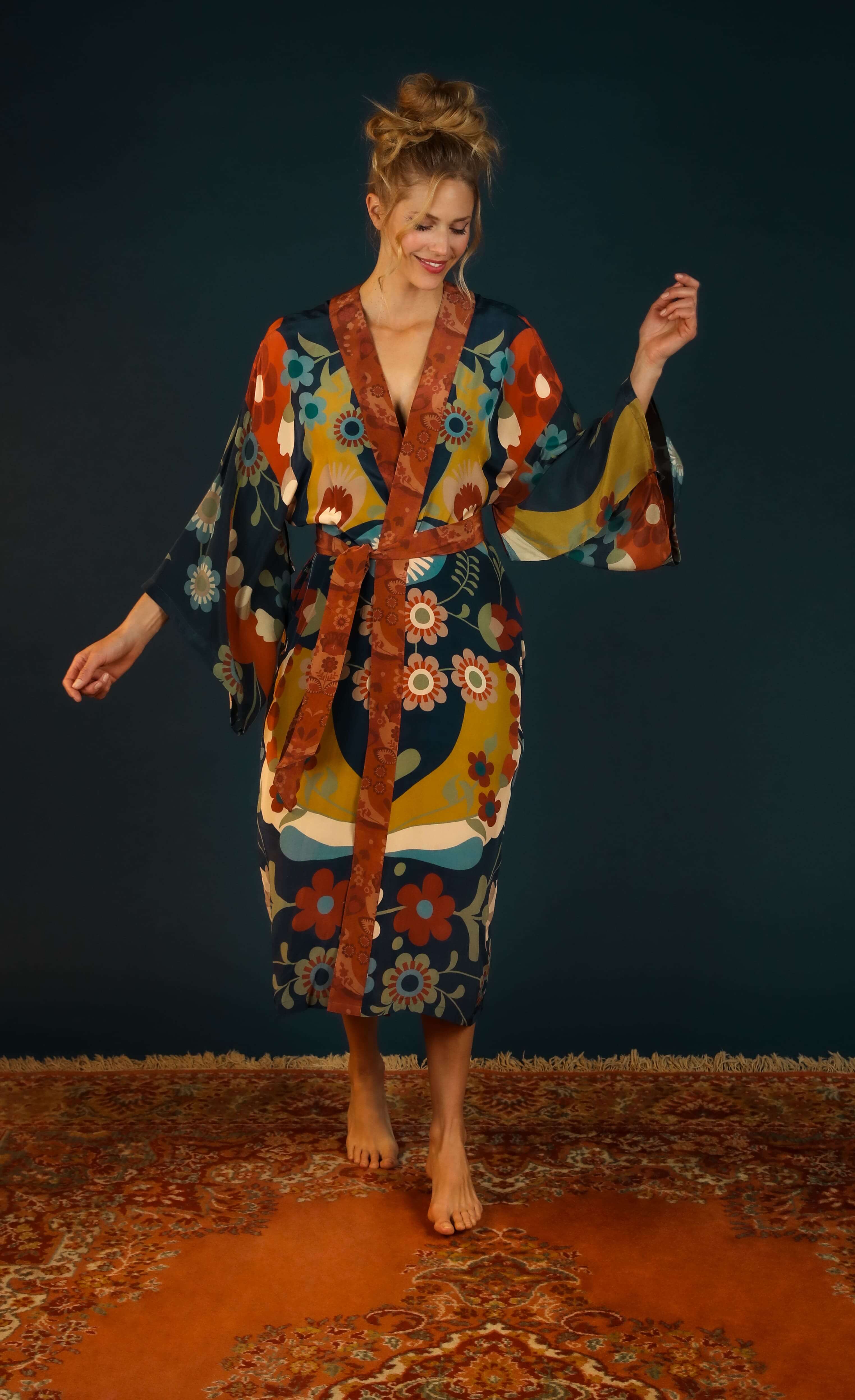 Luxury Kimono Gown Scandinavian Flora