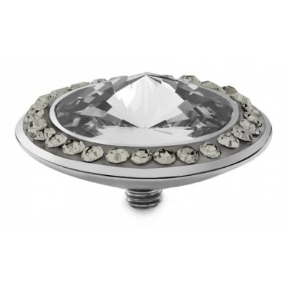 Famosa Stainless Steel 16mm Tondo Deluxe Crystal Ring Top with Black Diamond CZ