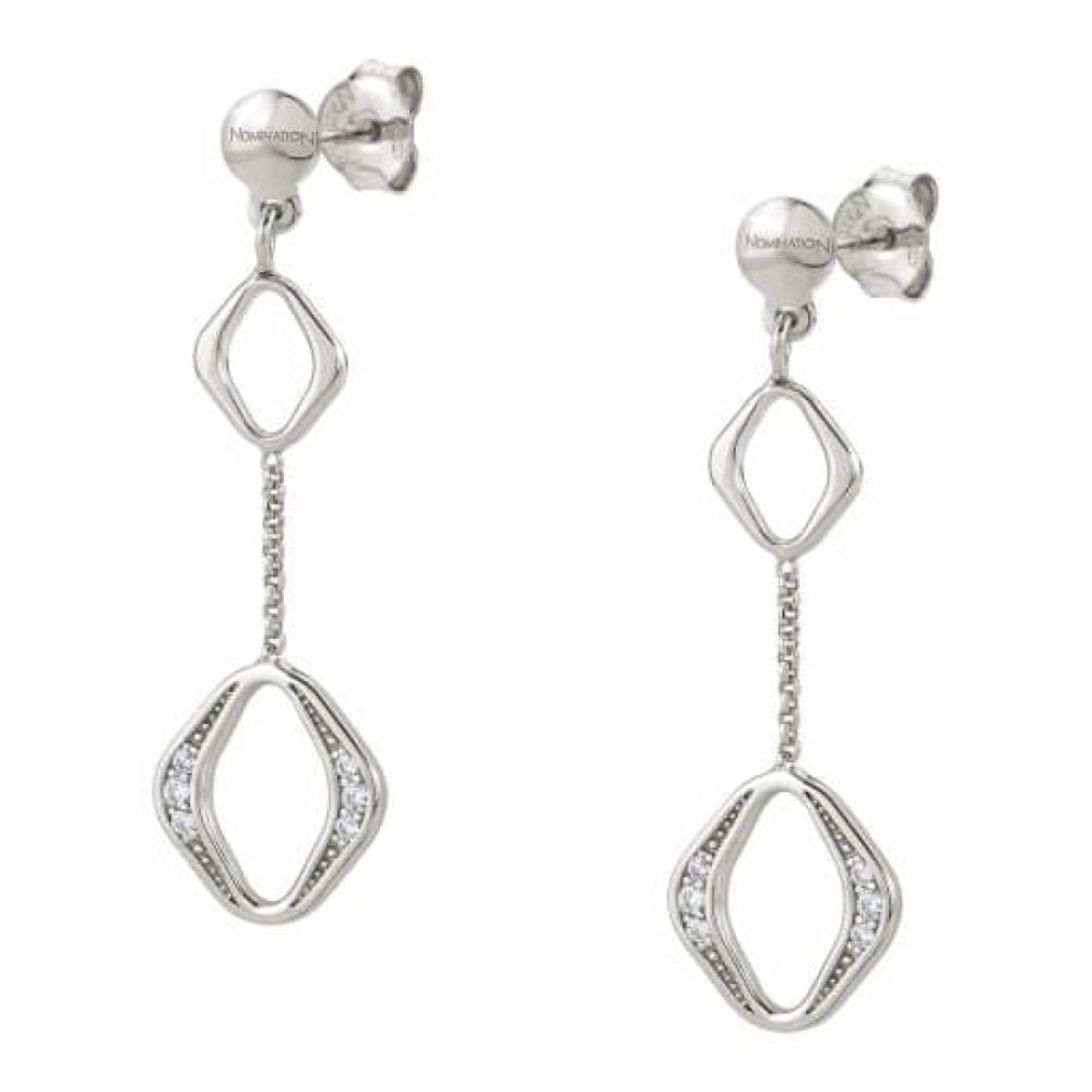 Long Silver Earrings Cubic Zirconia Rhombus