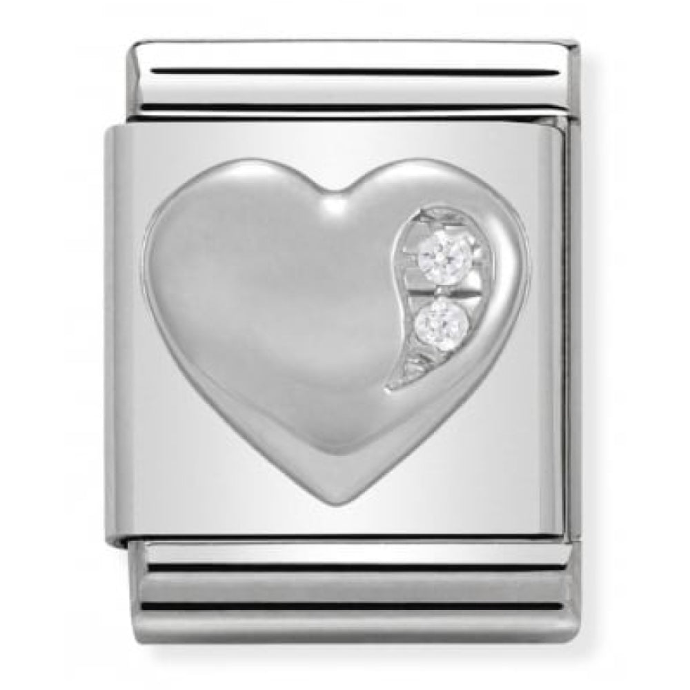 Big Silver CZ Heart Link