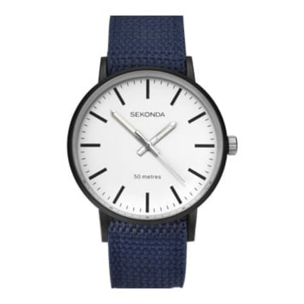 Plastic Case With White Matte Dial & Blue Nylon Strap Gents Watch