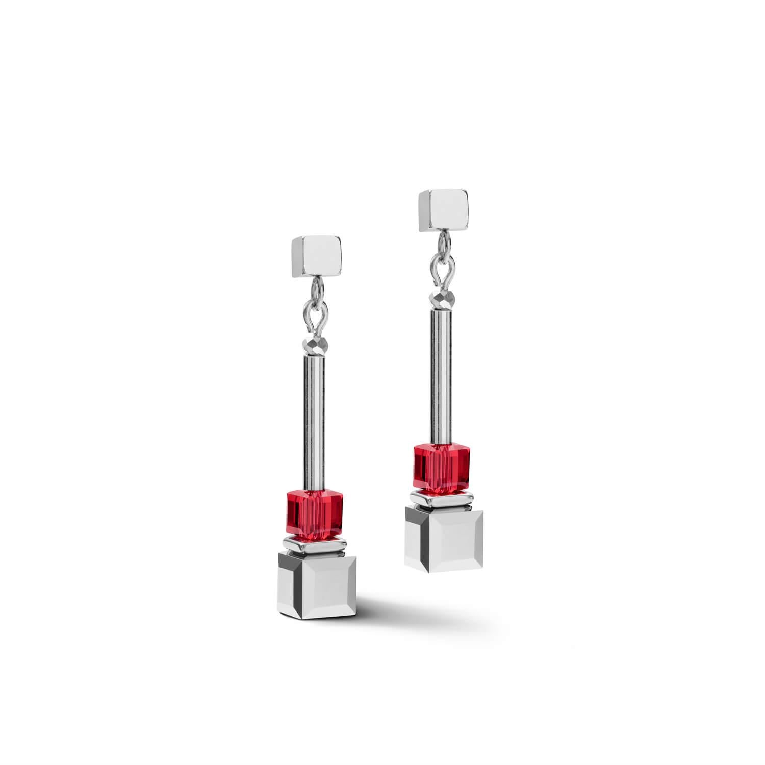 GeoCUBE Frontline Silver-Red Earrings