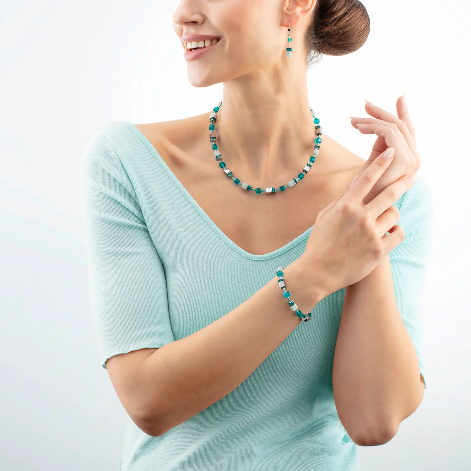 GeoCUBE Iconic Precious Silver Green Necklace