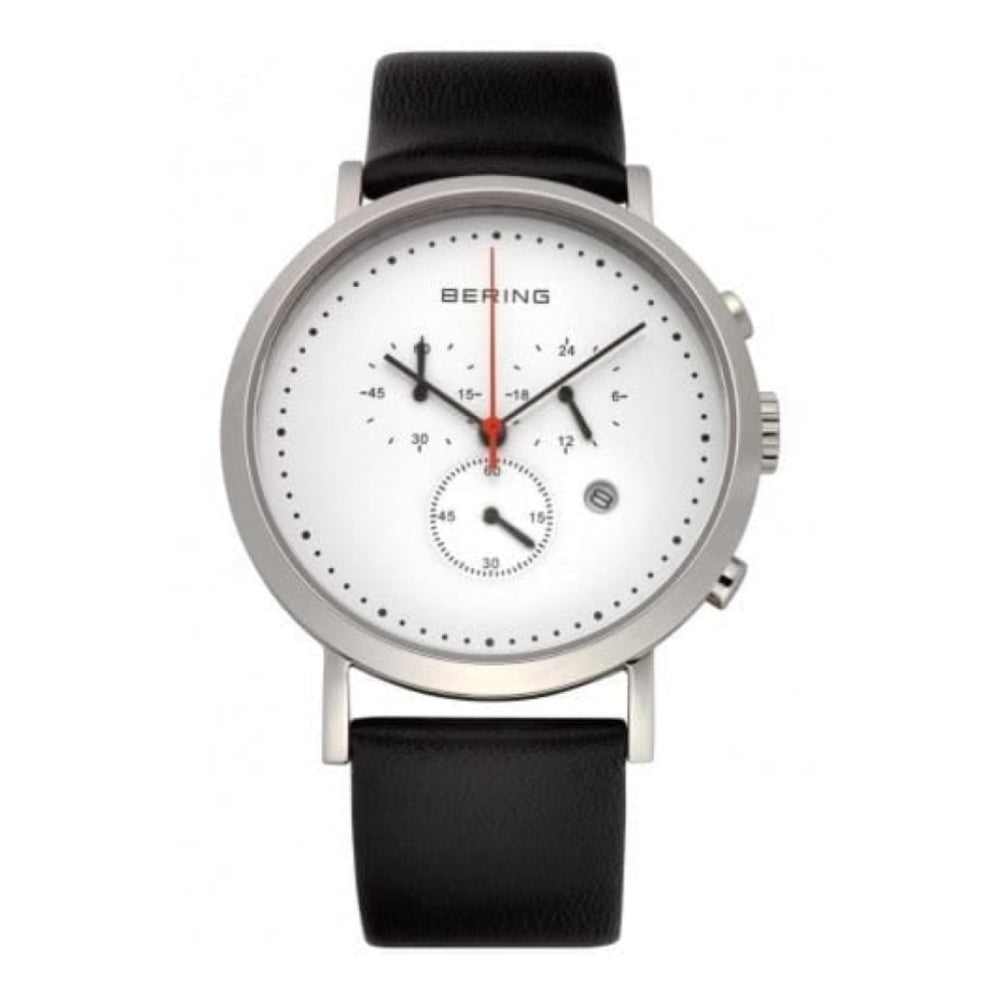 Gents Classic Black Leather Watch With Chronograph
