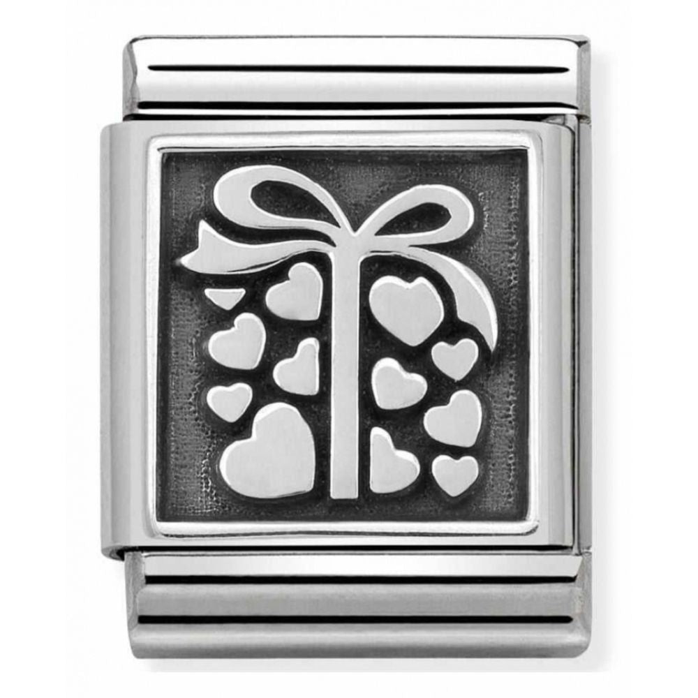 Composable Oxidized Gift Bag With Hearts Symbol Stainless Steel And Sterling Silver Big Charm