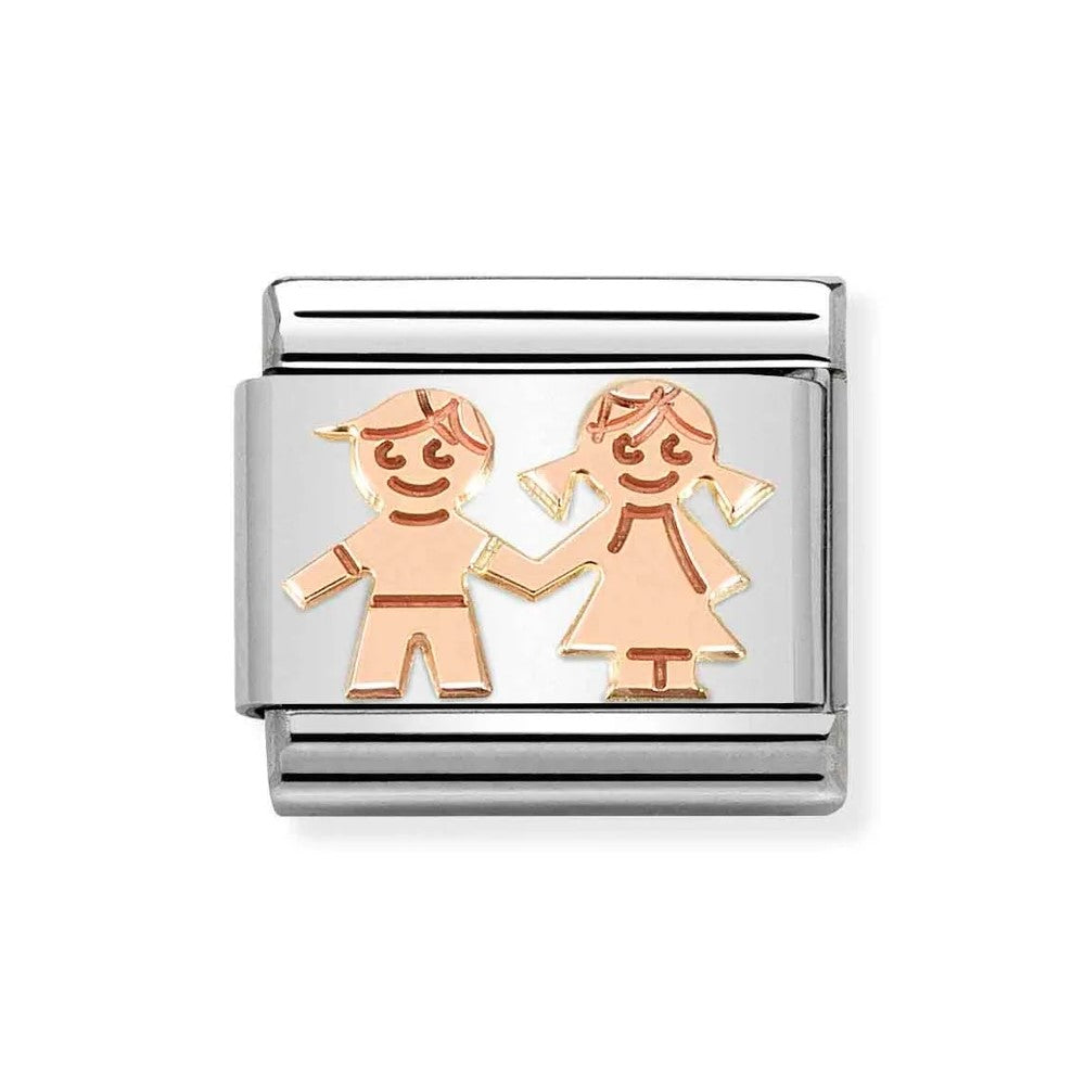 Composable Classic Symbols Siblings Holding Hands 9K Rose Gold Link