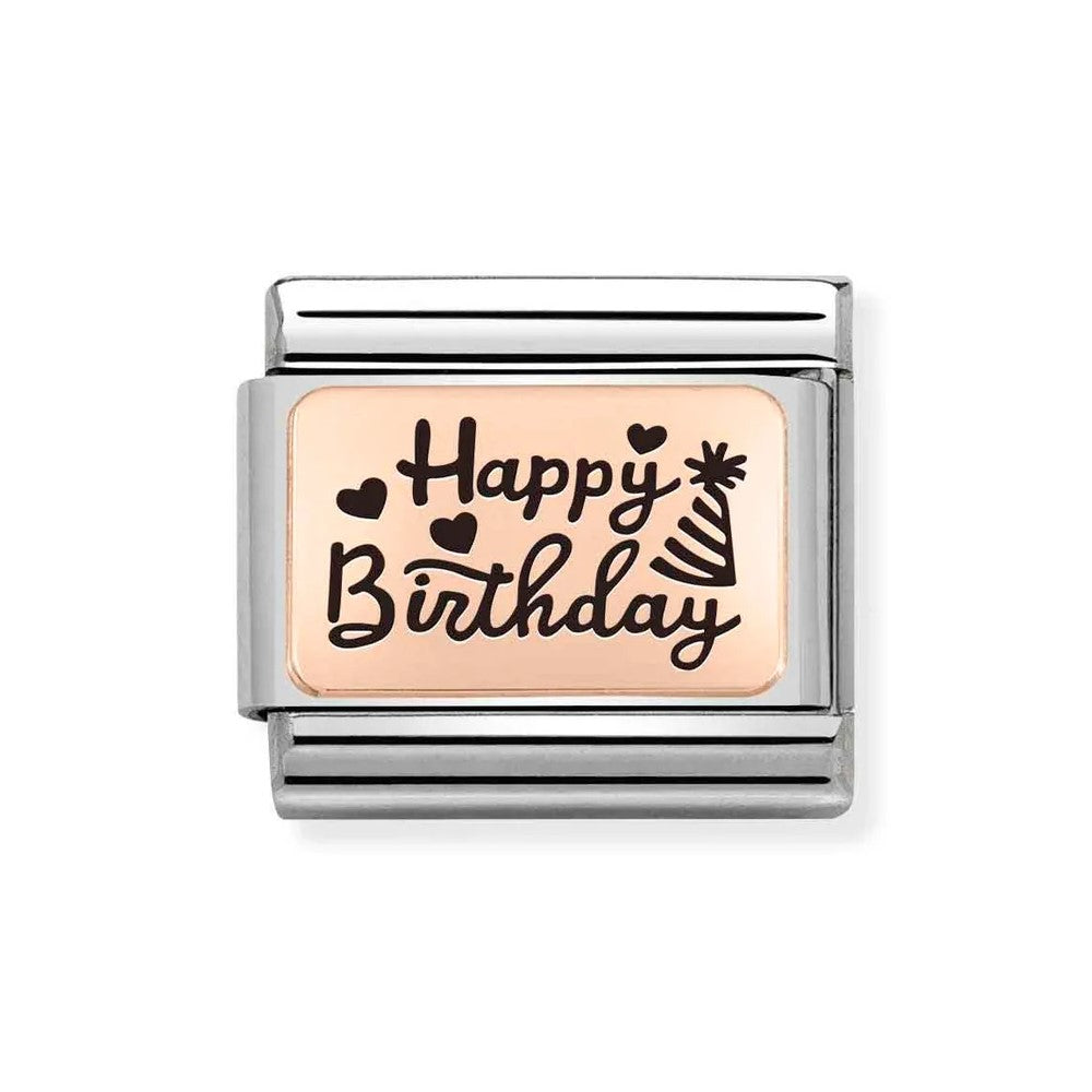 Composable Classic Plates Happy Birthday 9K Rose Gold Link